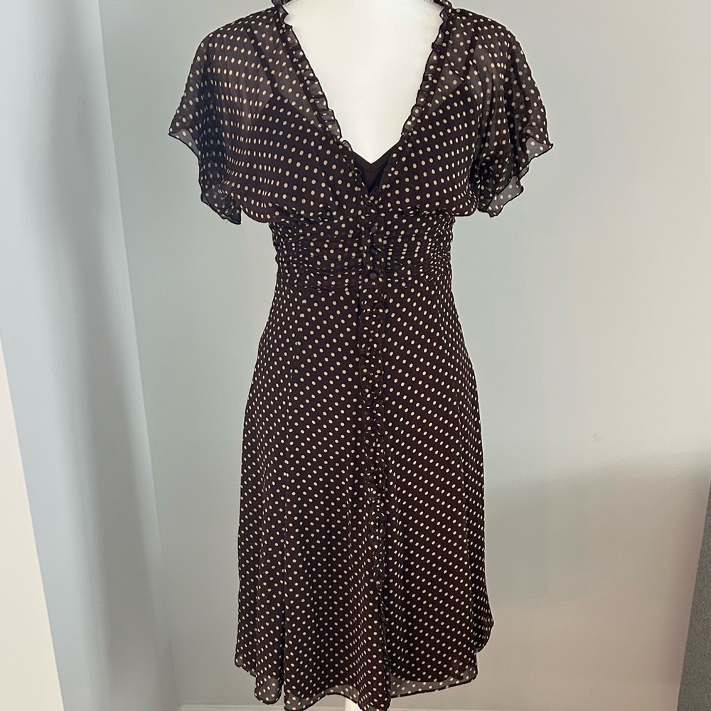 Jonathan Martin Elegant Brown with beige  Polka Dot Dress